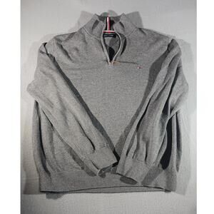 Tommy Hilfiger Mens Gray L Quarter Zip Cotton Sweater Pullover Flag Logo Classic